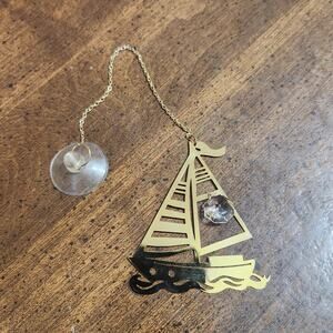 Gold Tone Sailboat Suncatcher Clear Prism Nautical Window Hanging Suction Cup